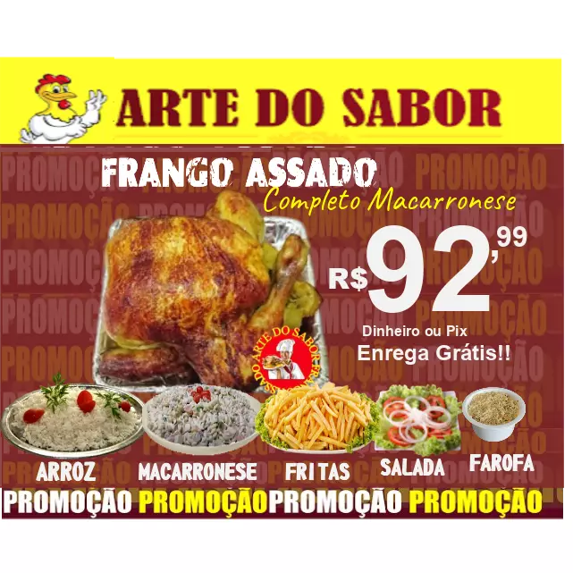 FRANGO ASSADO COM MACARRONE COMPLETO