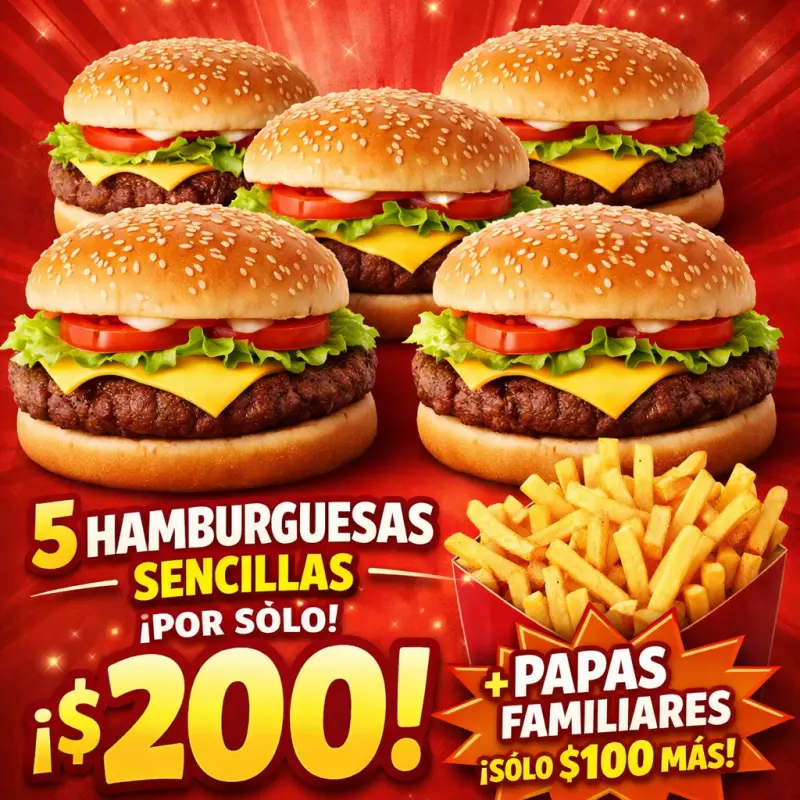 5 hamburguesa! Sin papas