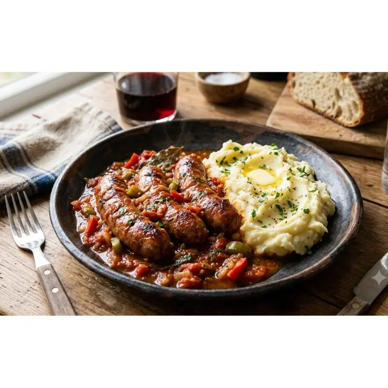 Chorizo a la pomarola con pure