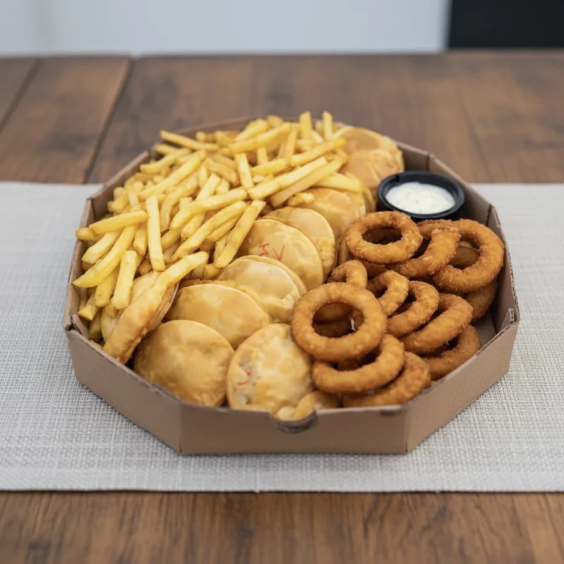 10 Pastéis + Fritas + onions + molho