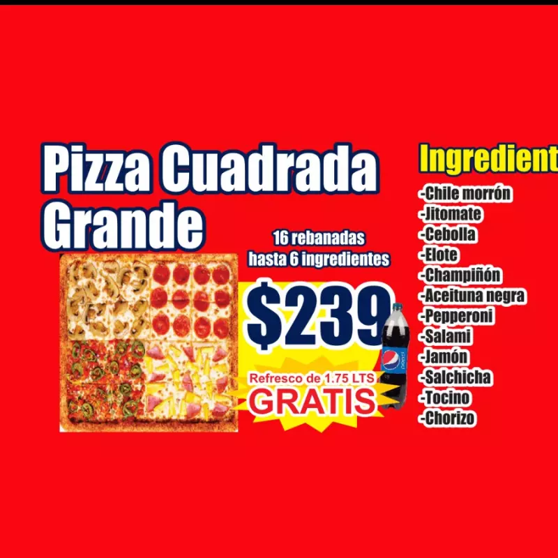 Pizza cuadrada grande+refresco