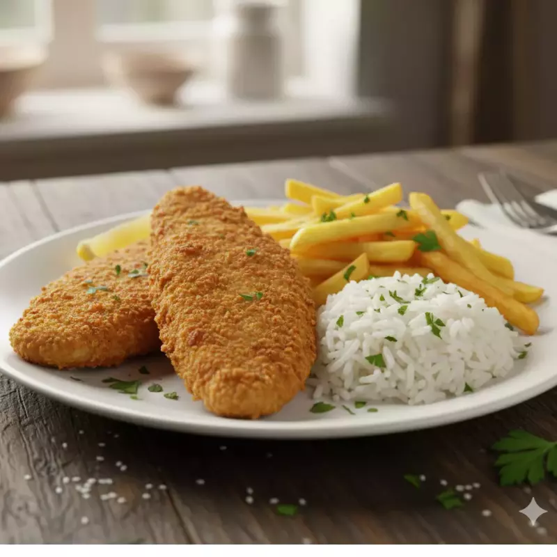 Panados c/ Batata Frita e Arroz