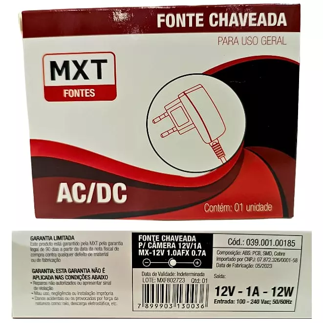 FONTE MXT 12V 1A 12W