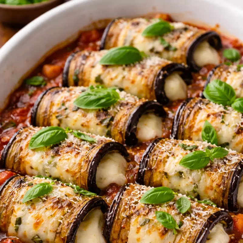 Role de berinjela recheado de queijo