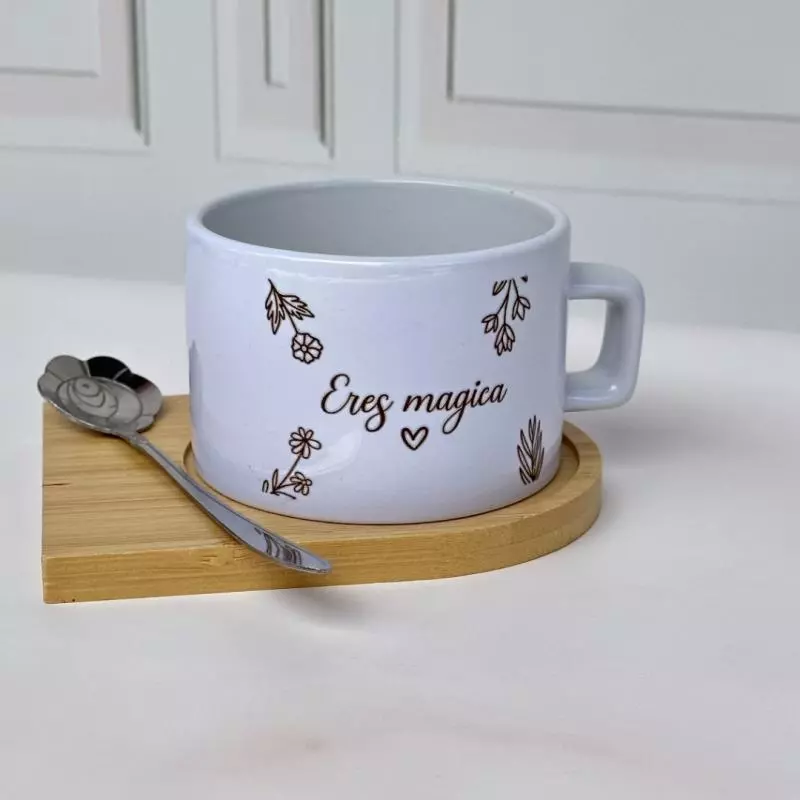 Mug madera tintero cuchara flor