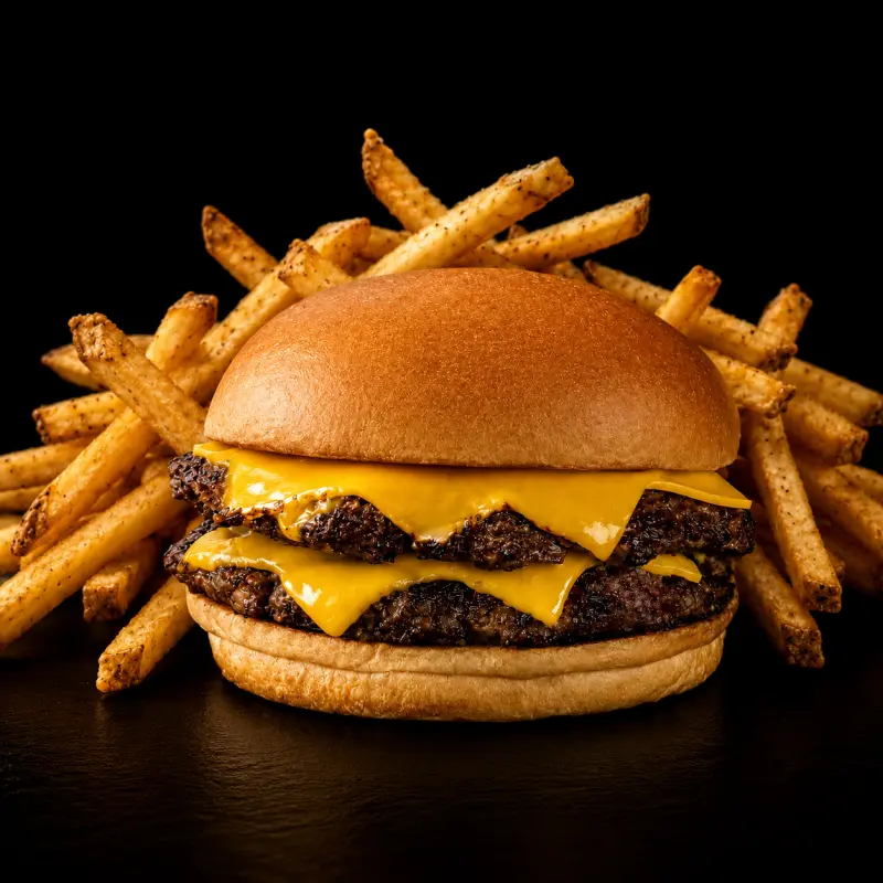 VIERNES - Cheeseburger Doble + Papas