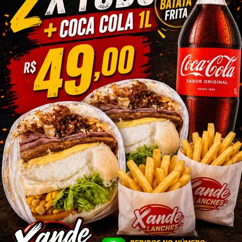 2 X-tudo + Coca Cola 01 litro