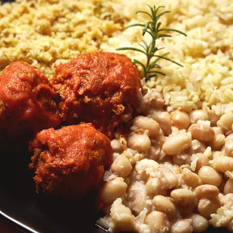 Feijão, arroz e carne moída