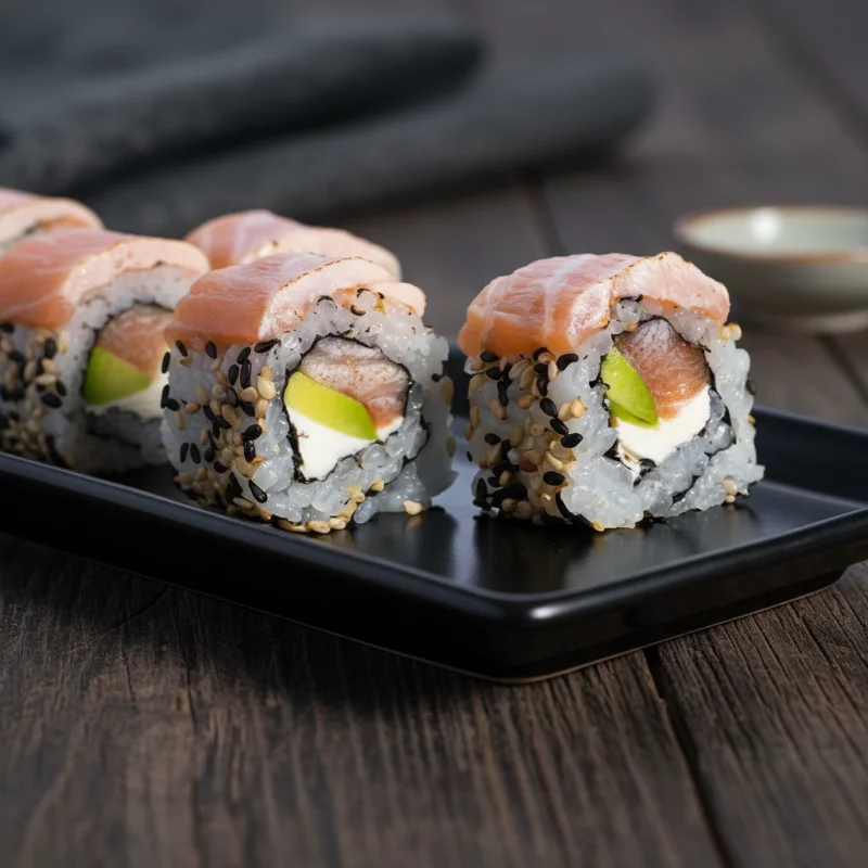 Salmon flameado y salsa pasión 5 pz