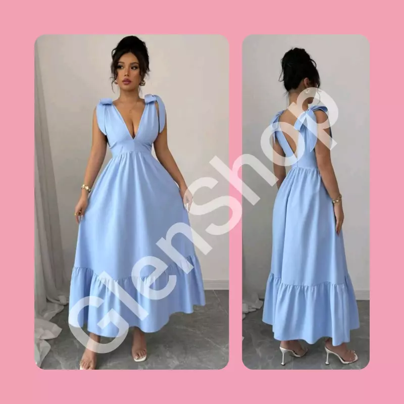 Vestido largo escote V azul