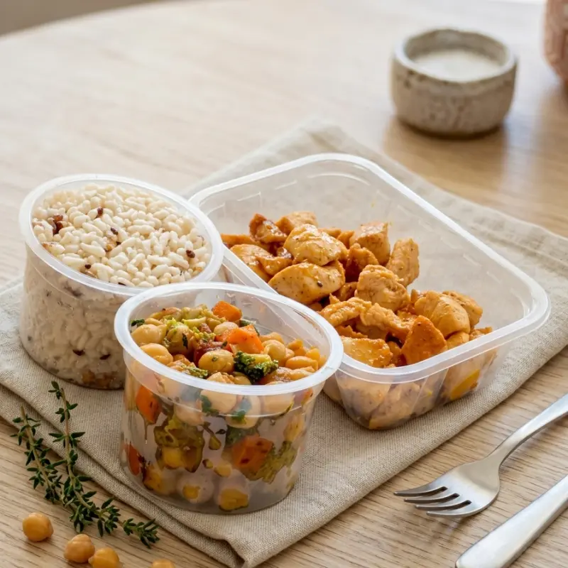 Frango em cubo c salada de grão bico