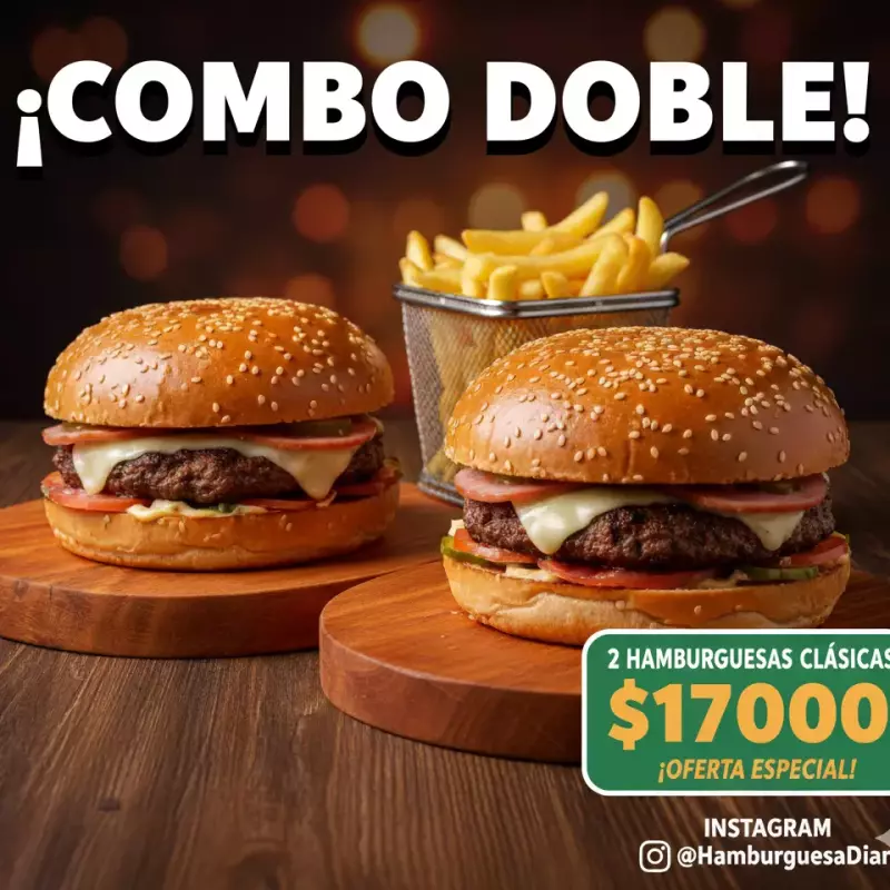 2 hamburguesa clasica + papas fritas