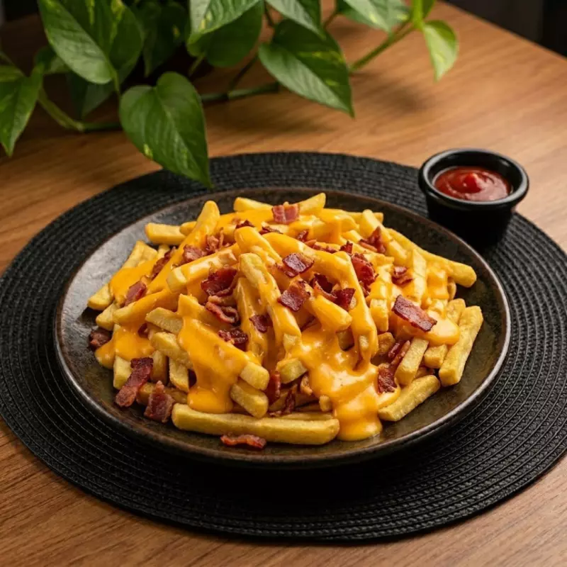 BATATA FRITA COM CHEDDAR E BACON