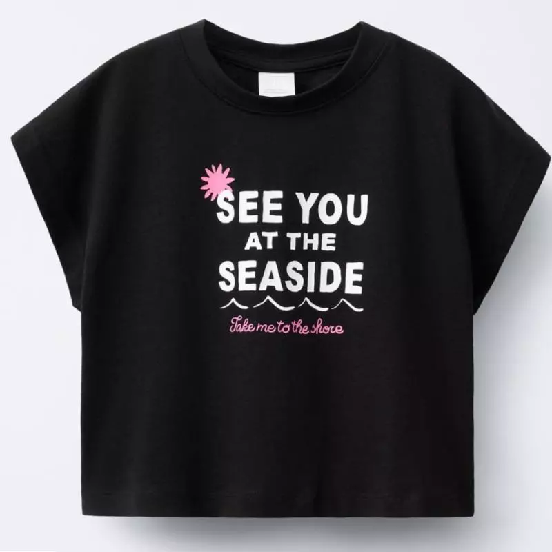 CAMISETA ESTAMPADA ZARA, NEGRA