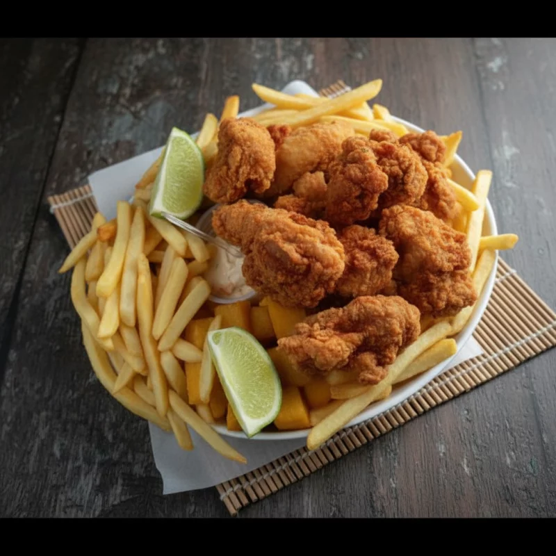 Tabua de petisco com peixe (Tilapia)