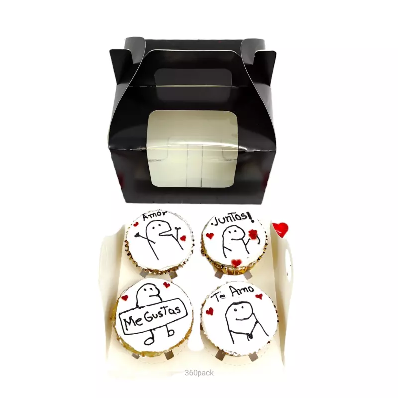 Caja 4 Cupcakes Negra Con Asa