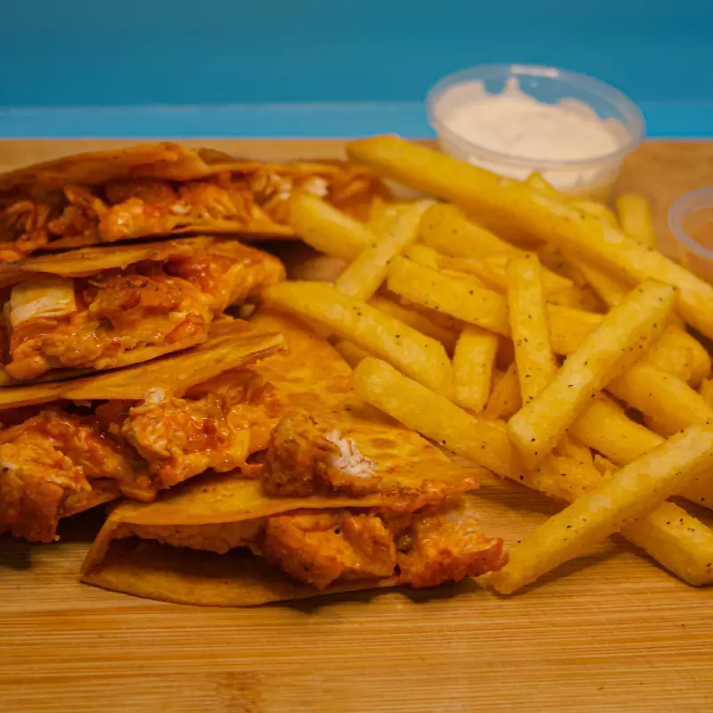 Buffalo Dip Quesadilla + Papas