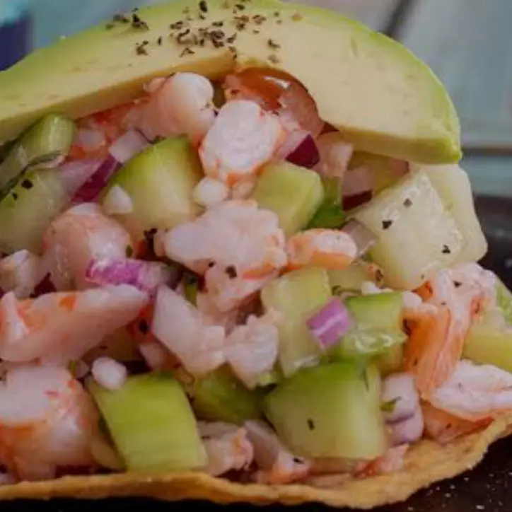 Tostada de Ceviche de camaron