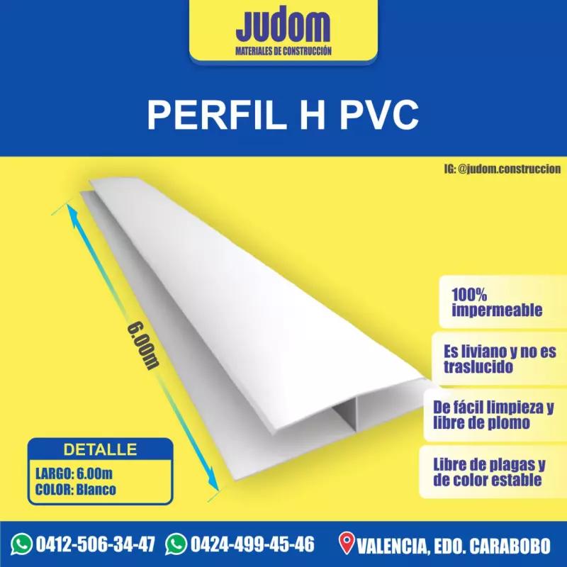 PERFIL H PVC 6 mts BLANCO