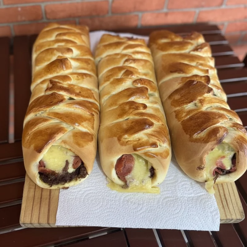 Pão carne a moda, queijo e calabresa