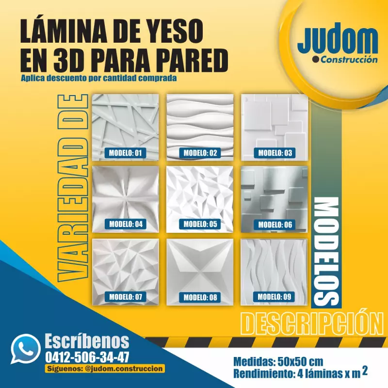 Lamina de Yeso 3D de 0.50x0.50 mts