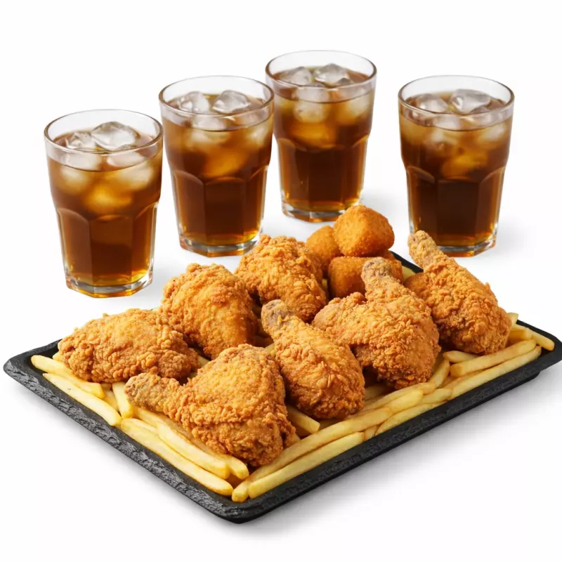 8 presas Pollo Broaster + 3 bebidas