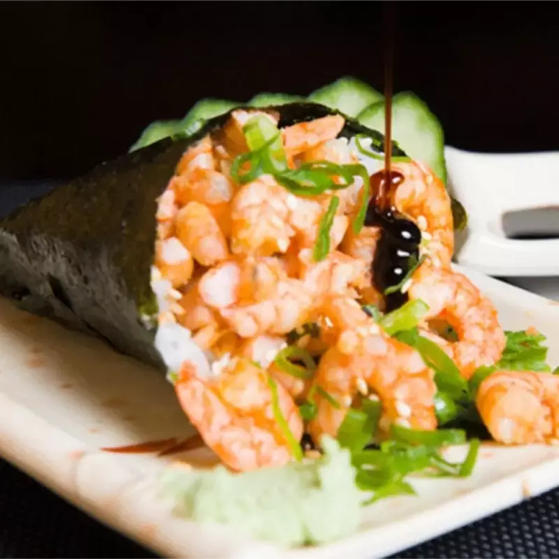 Temaki de camarão completo 1 unit.