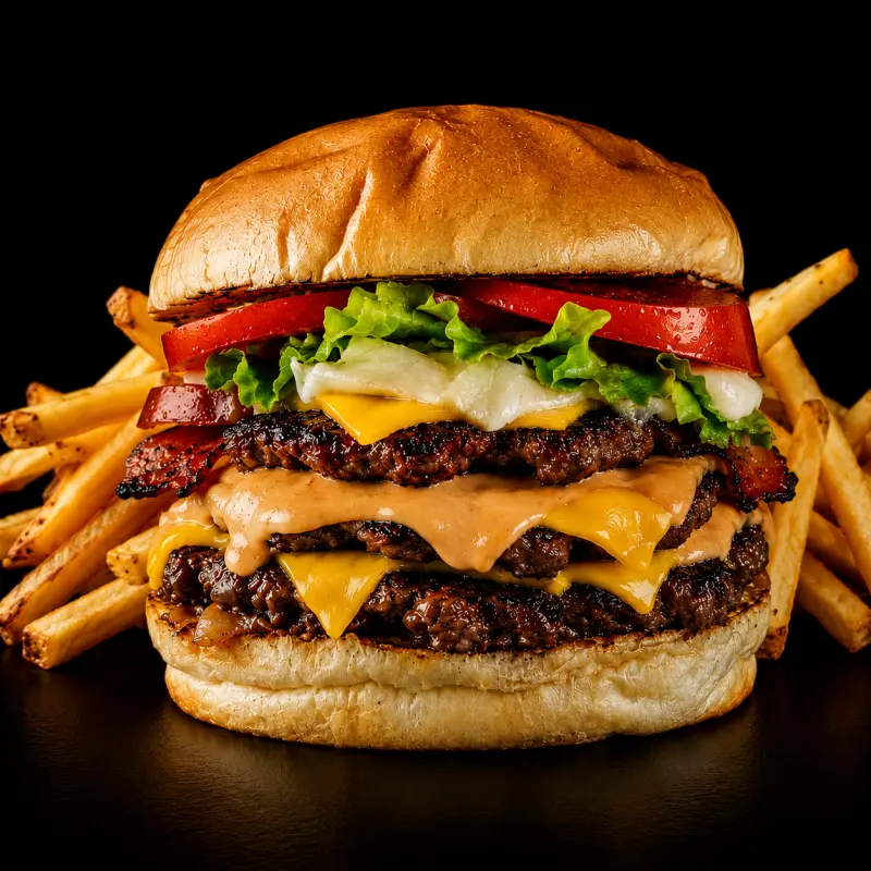 Tasty Burga + Papas Fritas