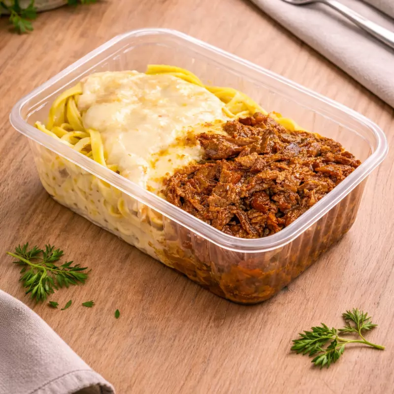 Carne Desfiada com macarrão