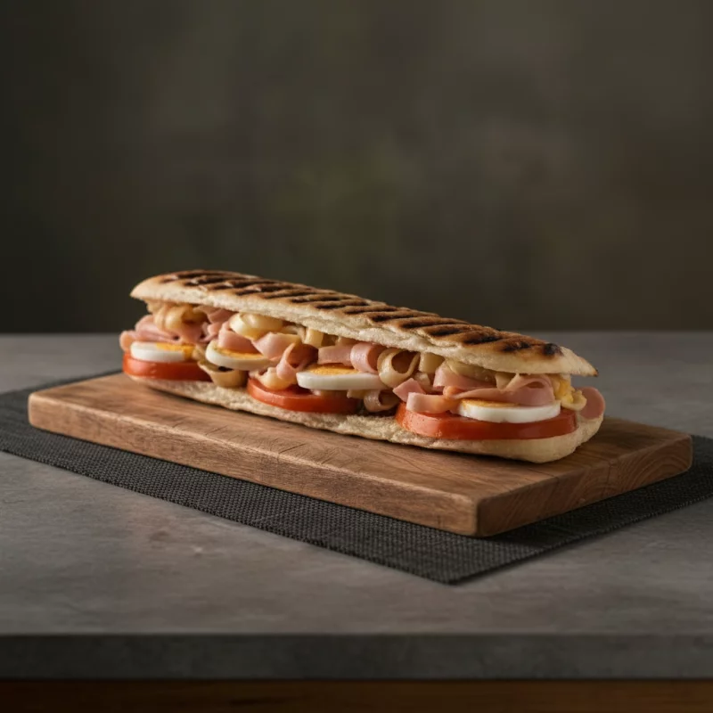 Panini Jamon, queso, huevo y tomate