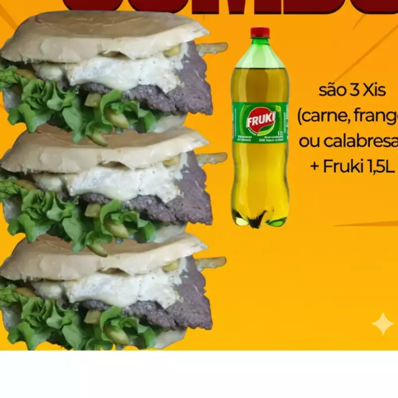 3 Carne/frango/calabresa+fruki 1.5L