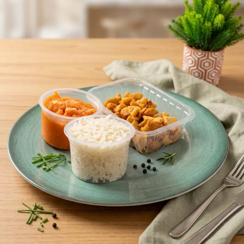 Frango em cubo com purê de abóbora