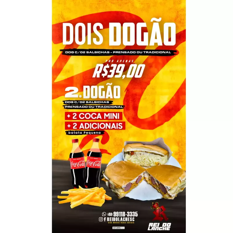 Dois Dogao + Fritas + Duas Coca mini