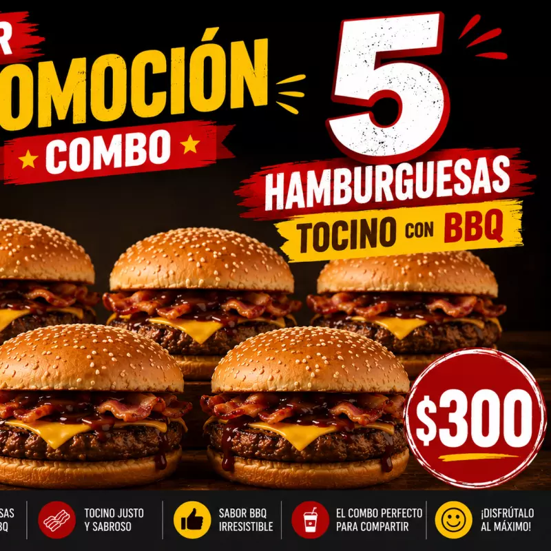 5  hamburguesas tocino BBQ