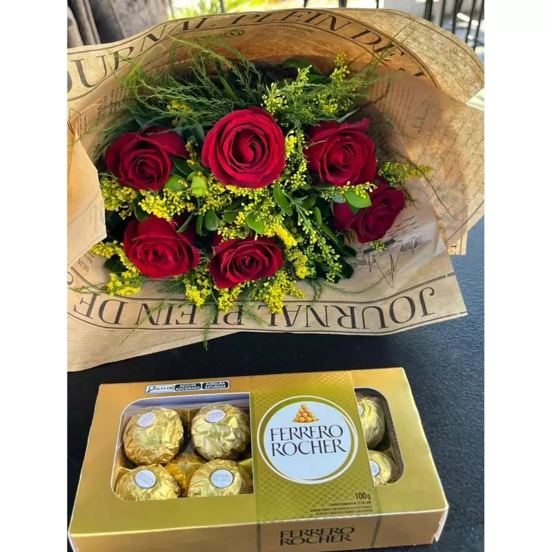 6 rosas vermelhas + ferrero