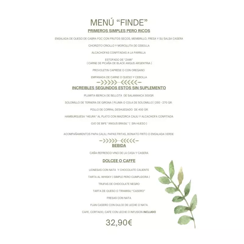 Menú Fin de semana ( Solo mediodías)