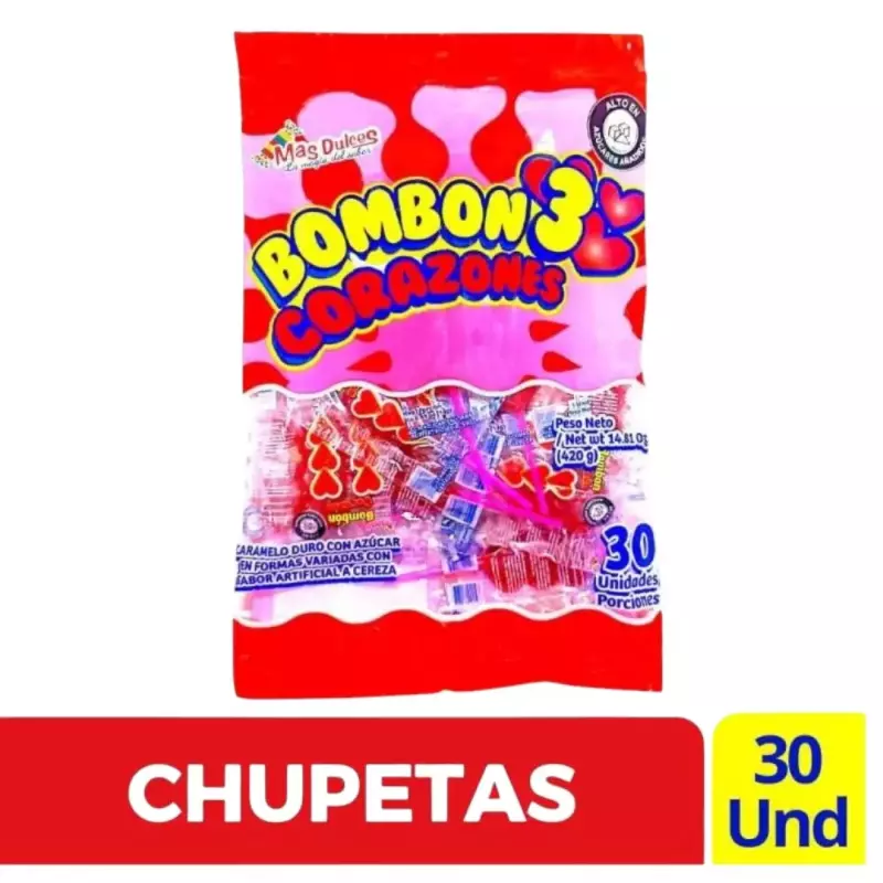 Bombon 3 Corazones X 30 Unds