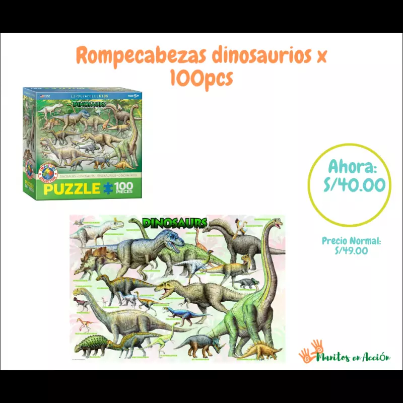 Rompecabezas dinosaurios x 100 pcs
