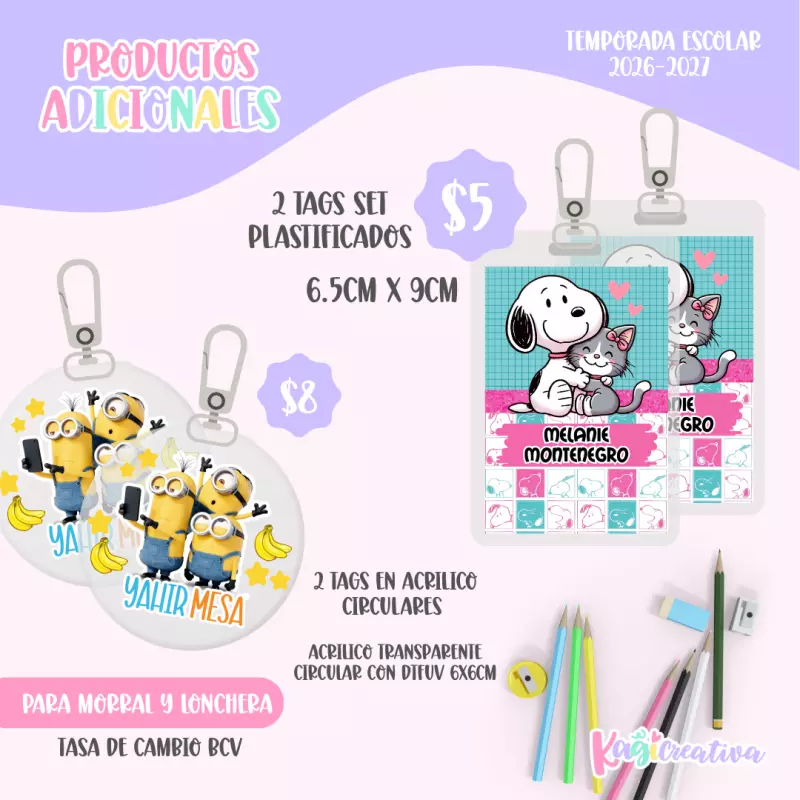 Tags para morral y lonchera