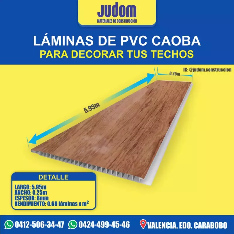 LAMINA PVC 5.95x0.25 mts CAOBA