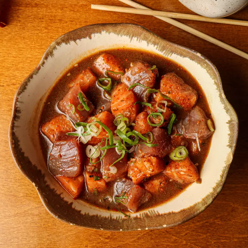 Tartar de salmão e atum ao ponzo