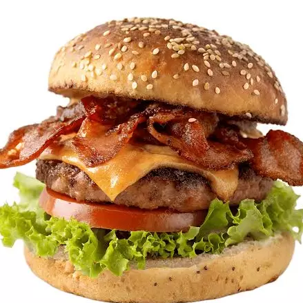 Hamburguesa con tocino y papas