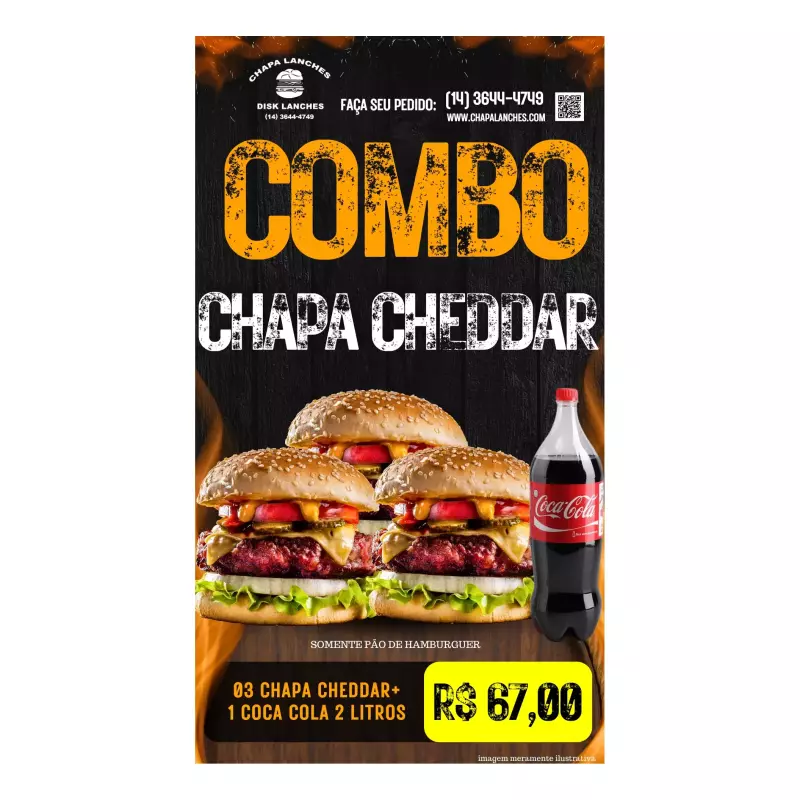 COMBO 3 CHEDDAR E 1 COCA 2 LITROS