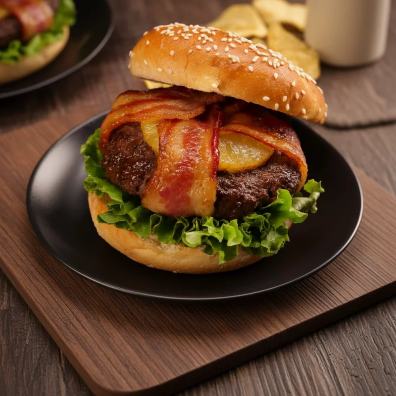 Hamburguesa con tocino y piña