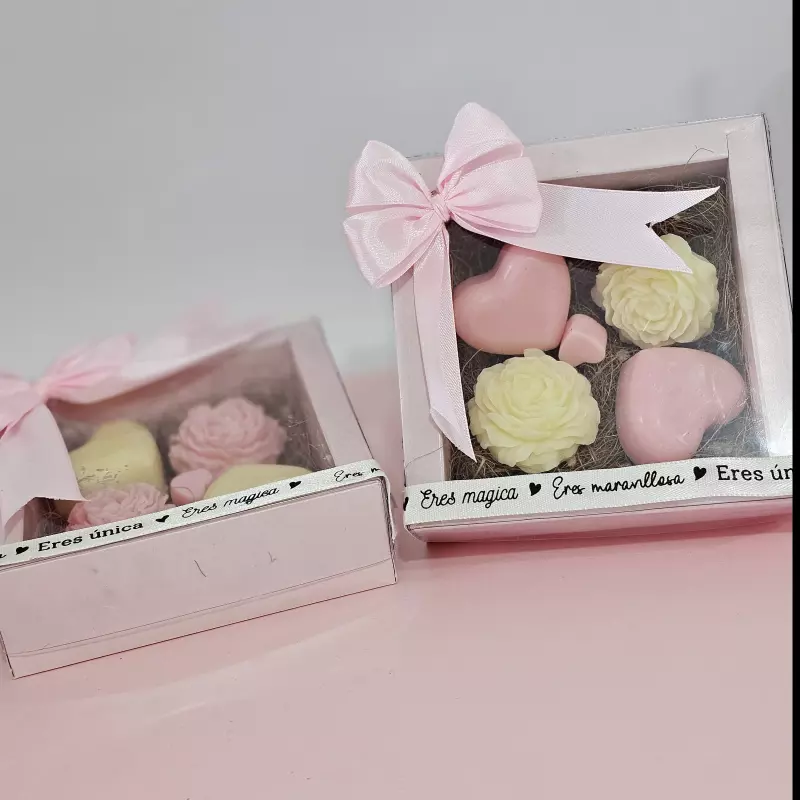 Caja Acetato Con Velas rosas