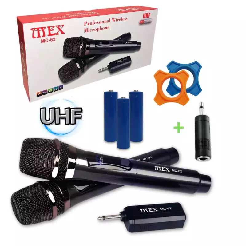 MICROFONE DUPLO S/FIO MEX UHF MC-62