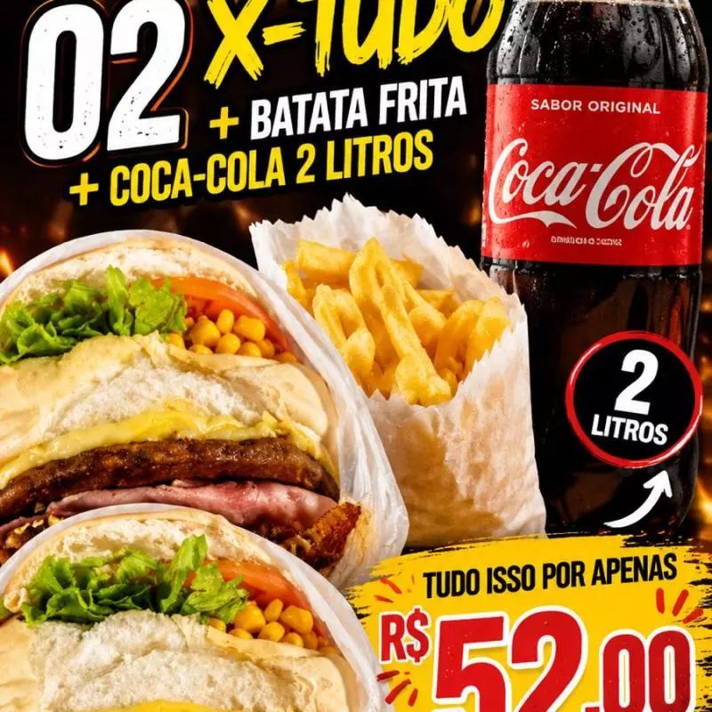 2 X-tudo + Coca Cola 02 litros