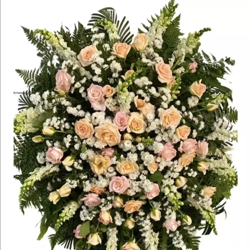 Coroa c/ rosas, boca de leão e áster