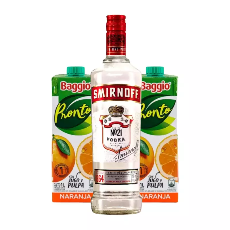 Smirnoff Orig 750ml + 2 Baggio 1Lts