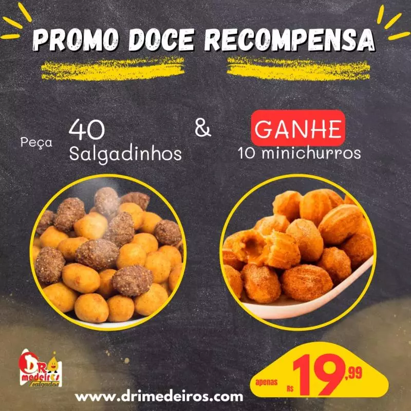 40 salgados + GRÁTIS 10 minichurros